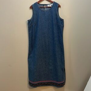 Studio Ease Denim Dress Sleeveless Blue Jean Maxi Ribbon Trim Women’s 16W